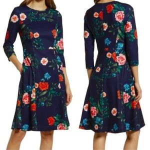 Eliza J Blue Floral Fit and‎ Flare Dress Size 4 – Cocktail, Wedding Guest, NEW